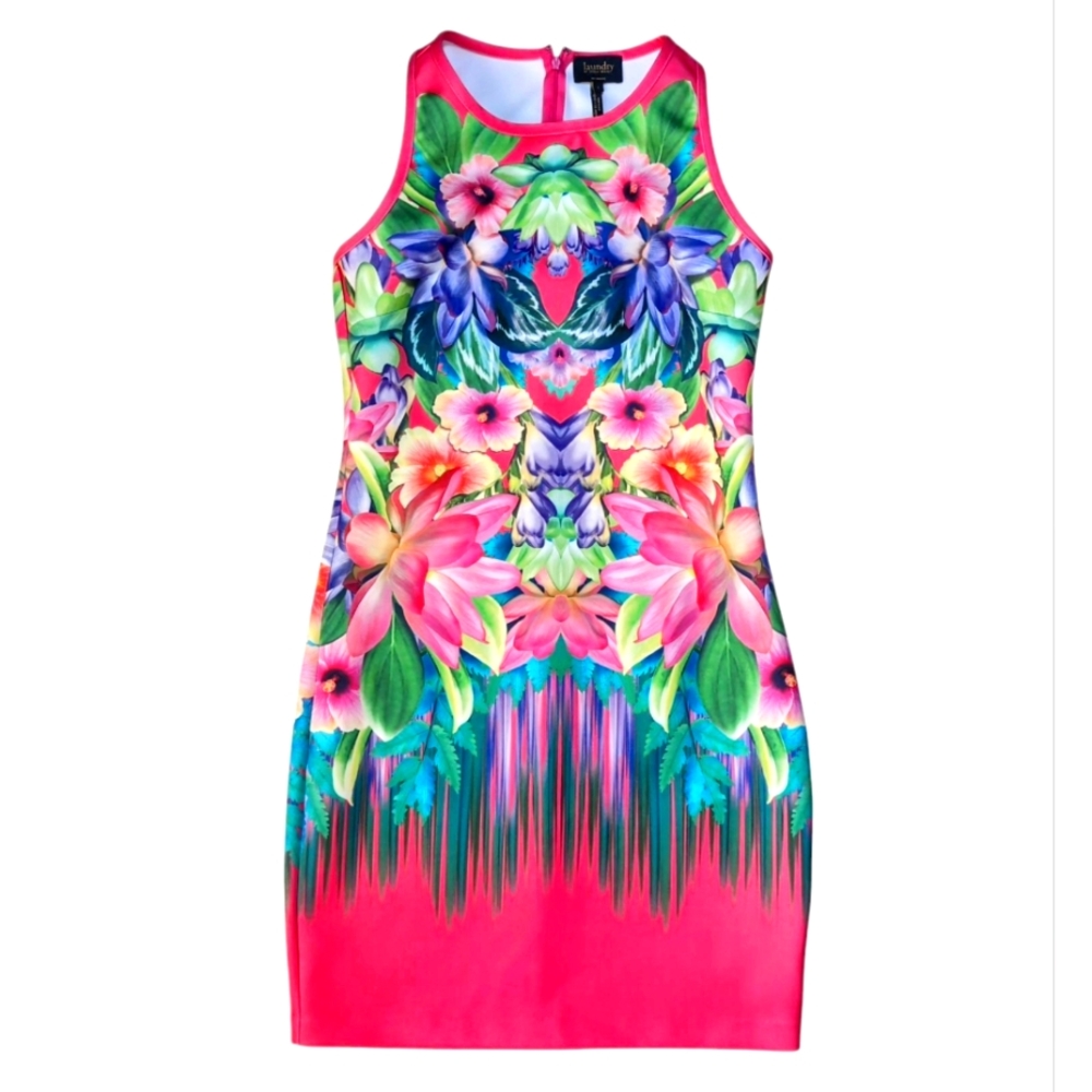 CLaundry Shelli Segal Pink Floral Tropical Print Scuba Dress Women's Size LARGE